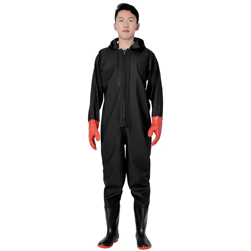 Wholesale Thickened PVC Full-Body Waterproof Chest Wader Fishing Rain Water Pants with Zipper Closure Unisex