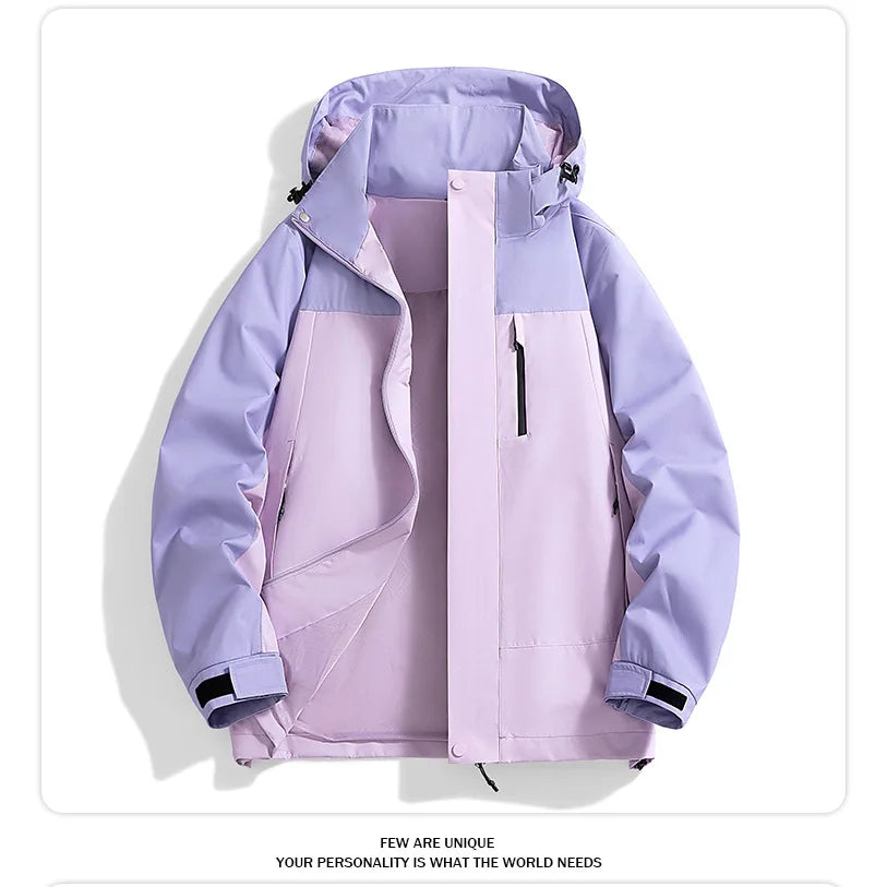 Unisex Women's 3XL Eco-Friendly Thick Windproof Waterproof Breathable Hiking Jacket Stand Collar Zipper Button Solid Outdoor