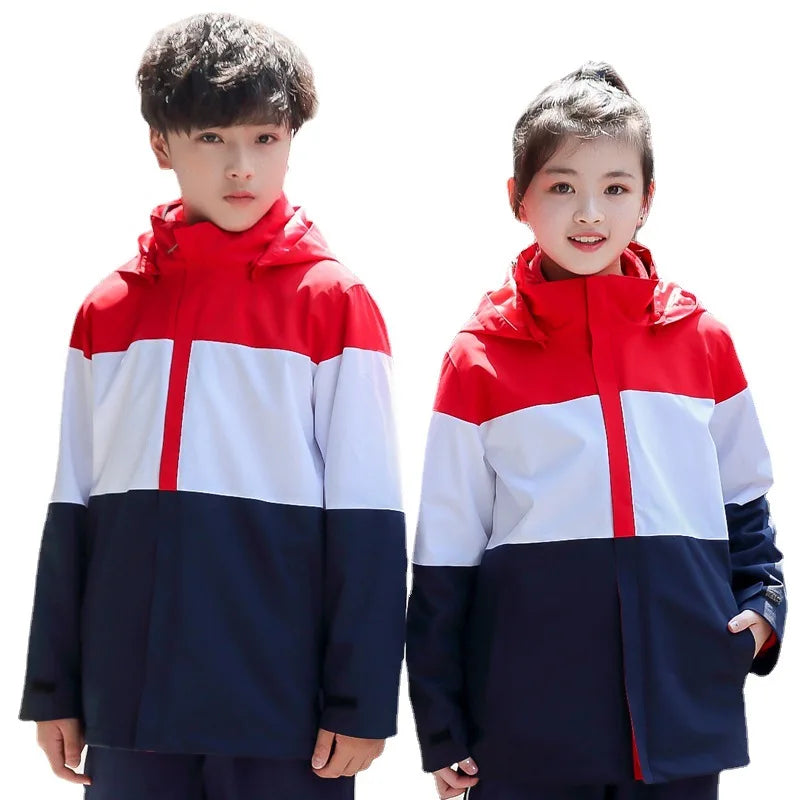 Children's Outdoor Assault Coat Stand Two-Piece Three-In-One Garden Uniform Fleece-Lined Thick Suit Zipper Customizable Logo