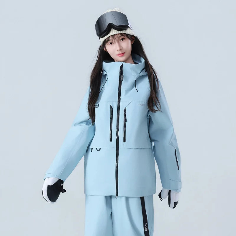 Women's and Men's XL Size Hooded Heated Ski Overall Jacket with Single Board Waterproof Feature Windproof Zipper Closure