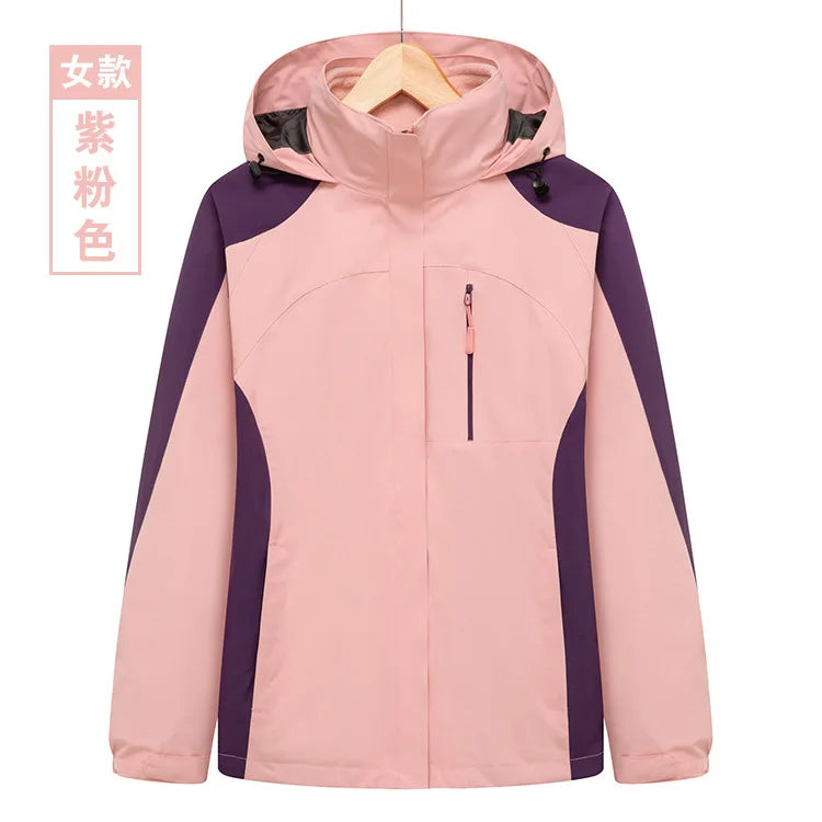 Men's and Women's Outdoor Polar Fleece Liner Waterproof Winter Warm Overalls Two-Piece Three-In-One Zipper with Printed Design