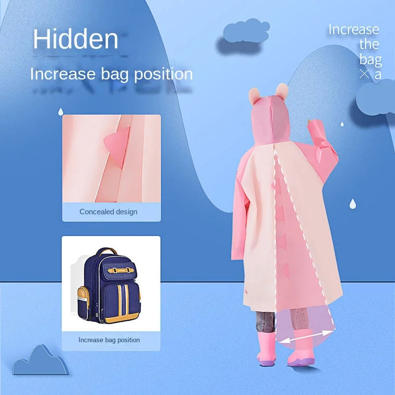 Wholesale Cartoon Eva Children's Waterproof Raincoat Schoolbag Thick Student Raincoat for Outdoor Use Non-Disposable for Girls