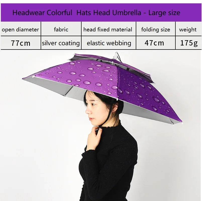 Custom Double Layer Rain Hat Umbrella Windproof & Waterproof Fabric Sun Umbrella With UV Coating for Fishing & Hiking Gift Logo