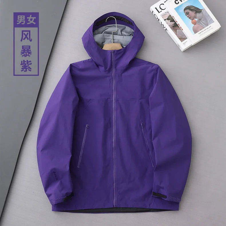 Men's Women Lightweight Hard Shell Rain Jacket Waterproof Outdoor Windbreaker Jacket for Running Hiking OEM 3D Embroidery logo