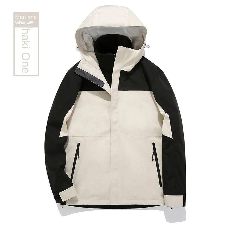 Autumn Men's Women's Three-in-One Detachable Windproof Rubber Jacket Fleece Liner Stand Zipper for Mountaineering Outdoor