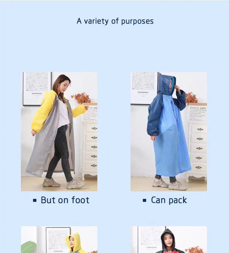 Unisex 3-in-1 Lightweight Hooded Rain Poncho EVA Waterproof Raincoat Work Bicycle Motorcycle-Reusable Men Women Custom Logo