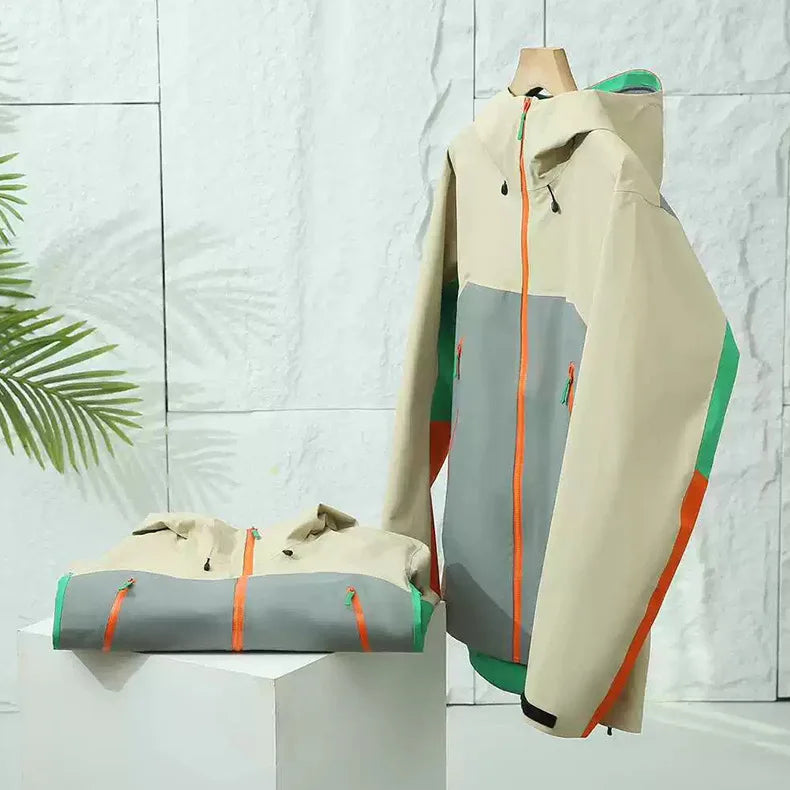 Unisex Outdoor Waterproof Windbreaker Contrast Color Hooded Jacket Assault Suit for Men Women XL Size Zipper Closure Raincoat