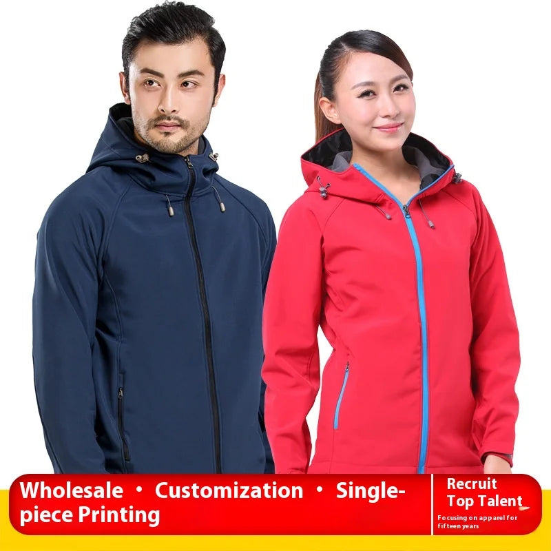 Outdoor Soft Shell Jacket for Men Women Stand Windproof Fleece-Lined Thickened for Spring Winter Mountaineering Plus Size