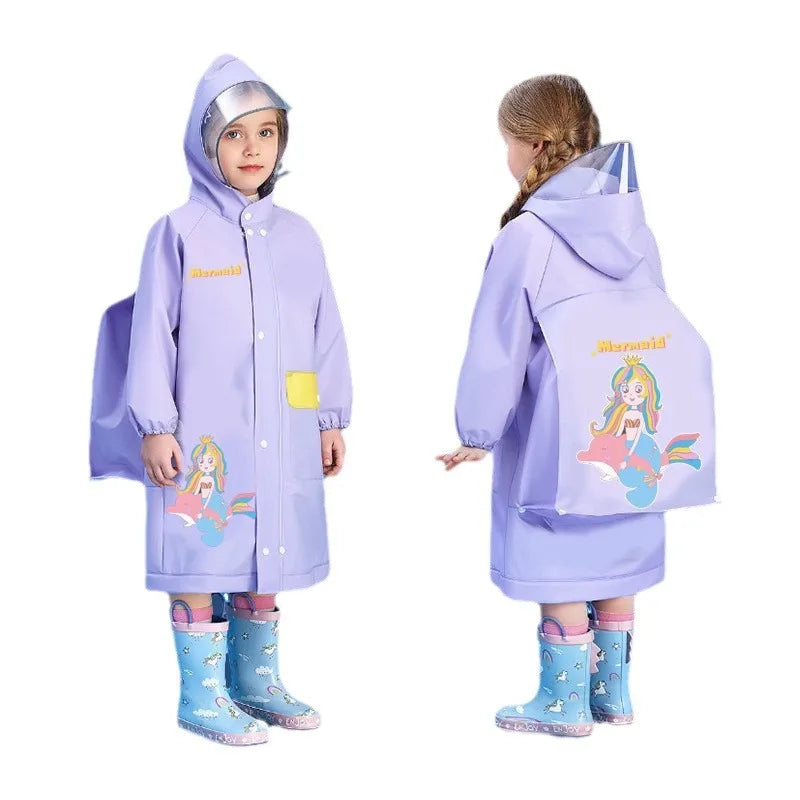 Customizable Waterproof Schoolbag Raincoat for Girls Cartoon-Style EVA Material Windproof for Hiking Toddlers' Travel Rain Gear