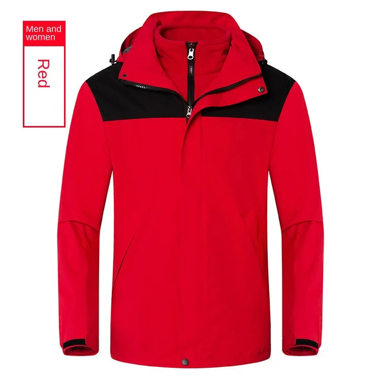 Winter Outdoor Waterproof Detachable Two-Piece Jacket for Men Women Stand Zipper Solid Three-in-One Windproof Cold-Proof