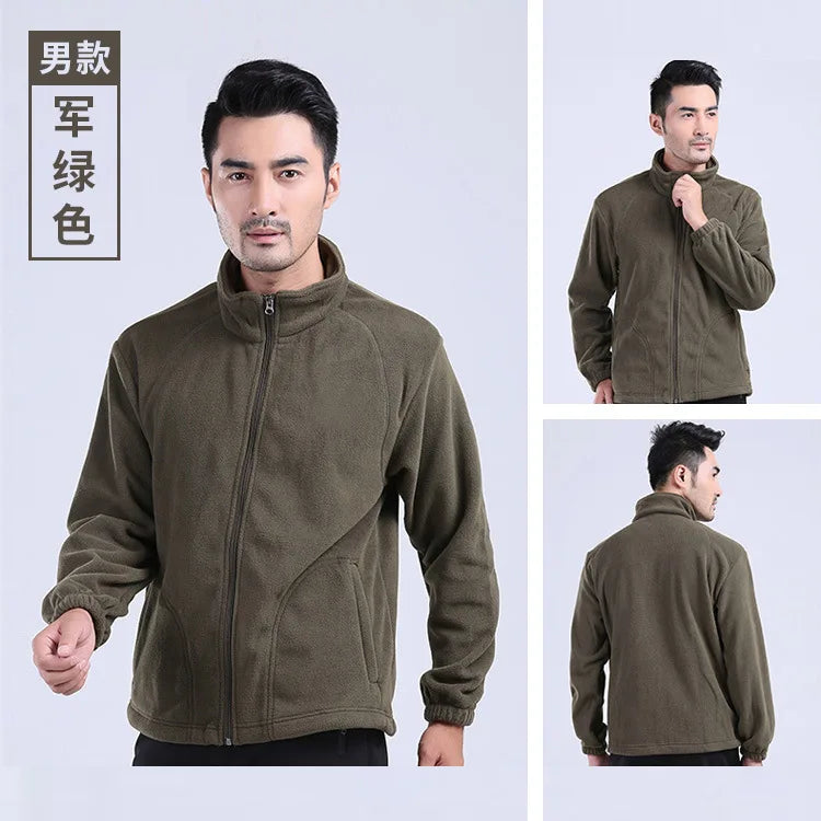 New Outdoor Hooded Fleece Jacket Unisex Zipper Closure Waterproof Thick Lining Winter Double-Sided Padded Stand Rabbit Fur Trim