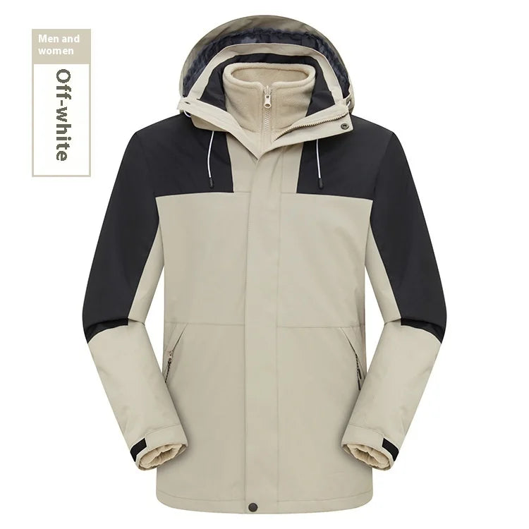 Three-in-One Charging Clothing for Men Women Autumn Winter Windproof Jacket Detachable Liner Two-Piece Tooling Logo Plain Dyed