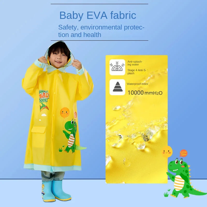 Customizable Children's Waterproof Eva Raincoat with Schoolbag Thick Student Raincoat for Outdoor Use Style-Carto