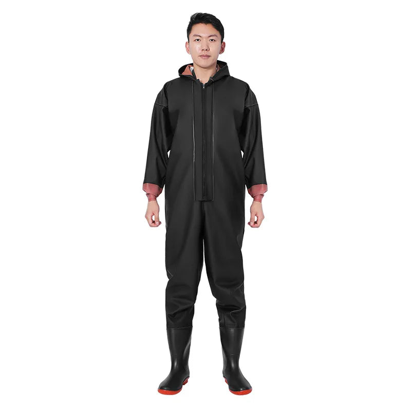 Wholesale Thickened PVC Full-Body Waterproof Chest Wader Fishing Rain Water Pants with Zipper Closure Unisex