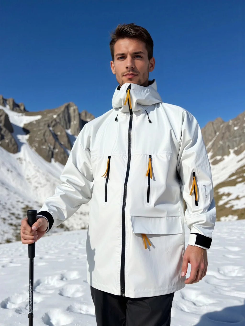 High-End Fashion Style Winter Ski Suit Stand Zipper Windproof Waterproof Breathable Jacket With  Hood for Mountain Climbing