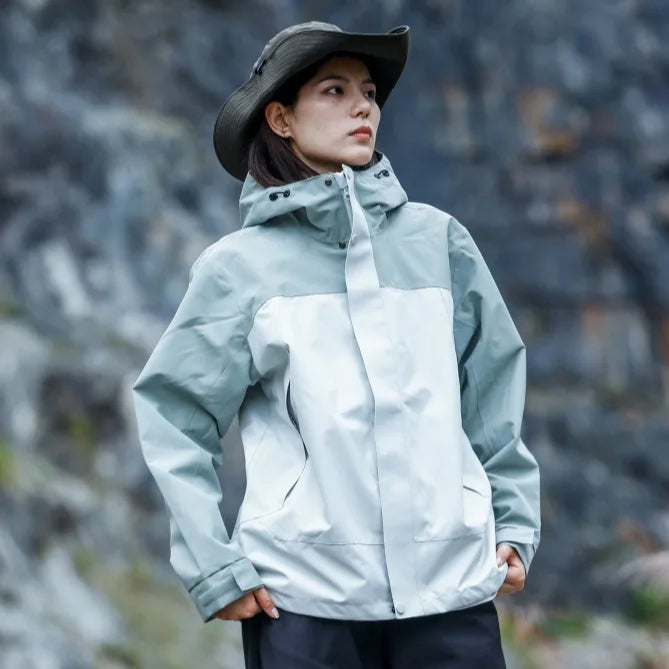 Autumn Winter Solid Stand Collar Unisex Three-in-One Two-Piece Detachable Windproof Waterproof Cold-Proof Ski Jacket