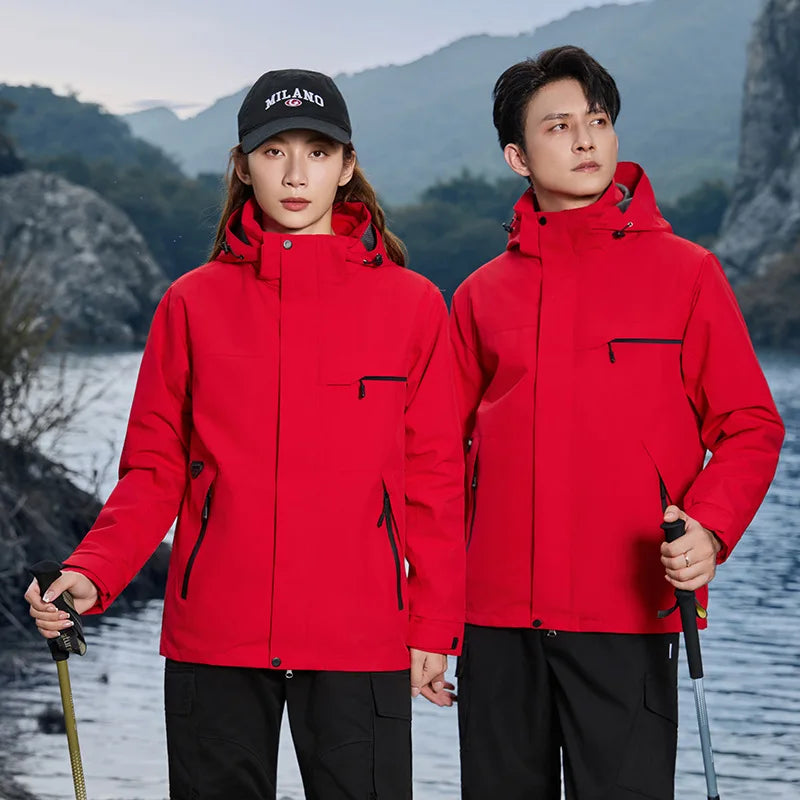 Outdoor  Unisex Three-in-One Two-Piece Couple's Mountaineering Suit Removable Waterproof Windproof Soft Shell Stand