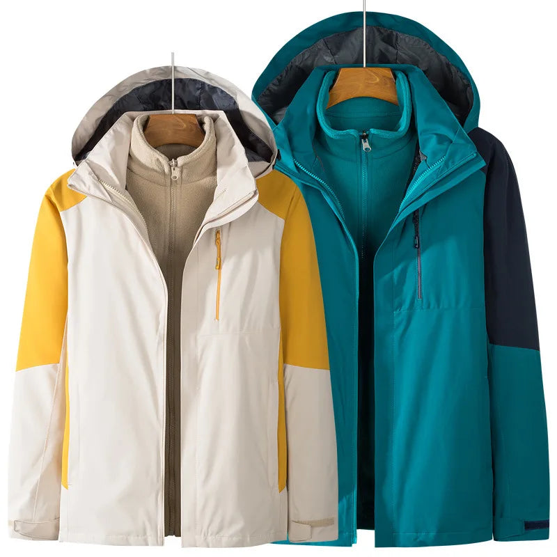 Men's Women's Outdoor Two-Piece Sports Jacket Set Three-In-One Fleece-Lined Thickened Winter Warm Jacket for Mountaineering