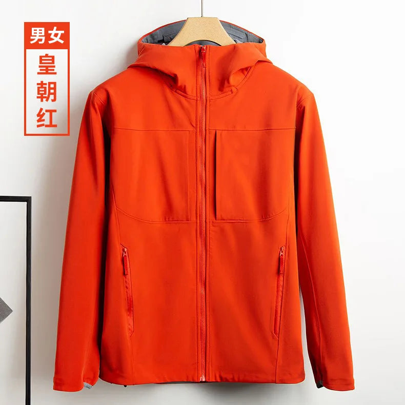 Soft Shell Waterproof Windproof Fleece-Lined Winter Coat for Men Women Stand Collar Zipper for Hiking Spring Autumn