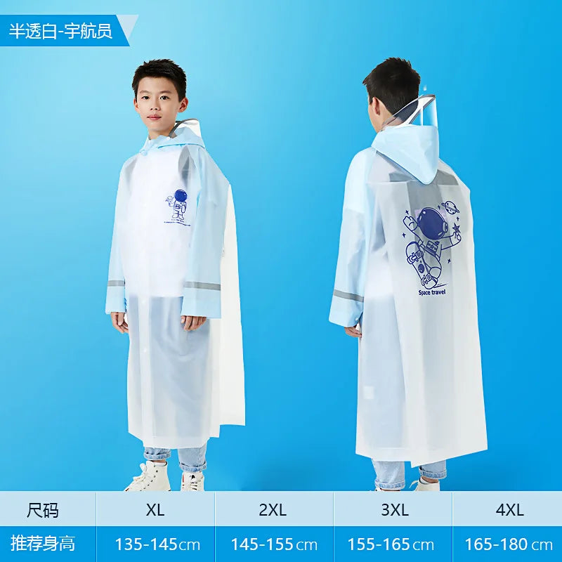 New EVA Children's Waterproof Raincoat with Hidden Backpack Compartment and Zipper Design, Extended Hiking Raincoat