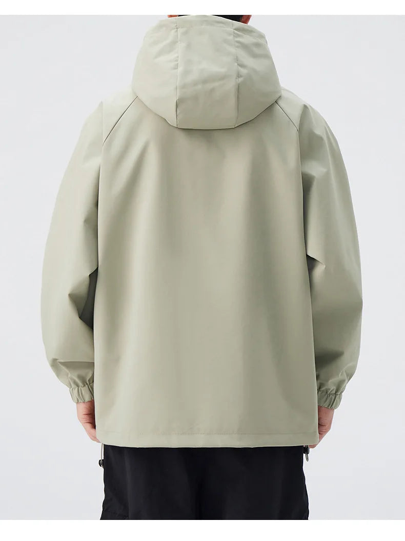 Lightweight Men's Rain Jacket for Autumn Spring Windproof 3D Embroidery Logo Zipper Prints Stand Breathable for Outdoor Use