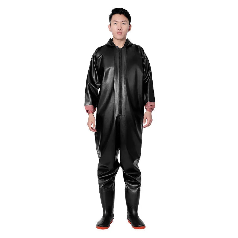 Wholesale Thickened PVC Full-Body Waterproof Chest Wader Fishing Rain Water Pants with Zipper Closure Unisex