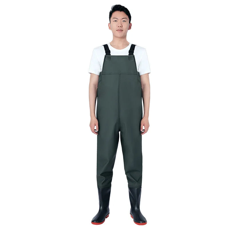 Thickened PVC Material Fishing Waders Pants Zipper Closure Outdoor Wading Unisex Half-length