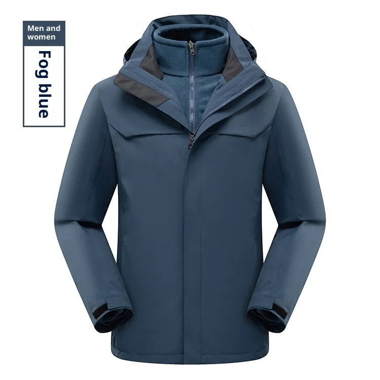 High-end Outdoor Assault Clothing Men's Women's Two-piece Three-in-one Waterproof Windbloc Polyester Lining Warm Jacket