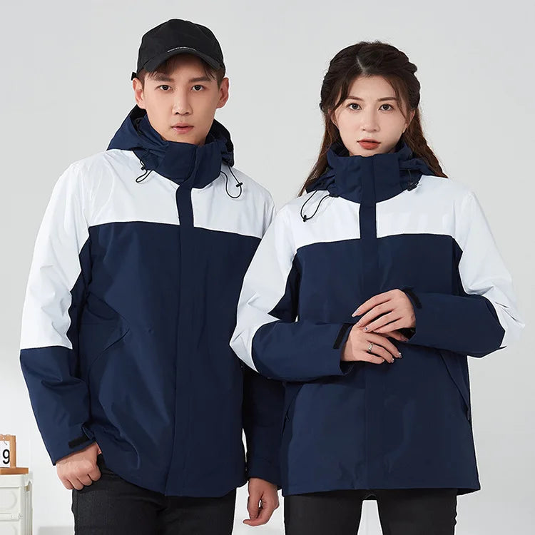 Men's Women's Winter Jacket Detachable Three-in-One Fleece Liner Rabbit Windproof Waterproof Zipper Knitted Customizable Logo