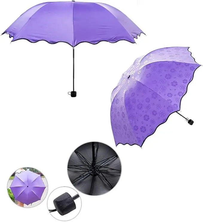 Creative Three-Fold Lotus Leaf Edge Sunshade Umbrella Watercolor Blooms Strong UV Protection Black Glue Customizable Logo
