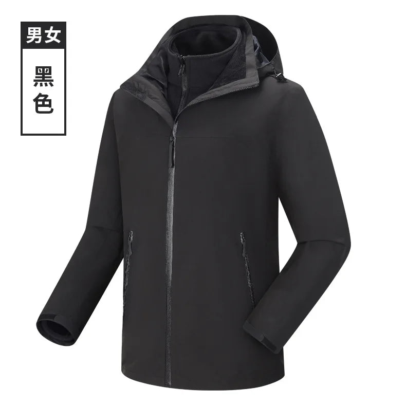 Charge Clothes Winter Solid Two-piece Set Three-in-one Detachable Unisex Waterproof Motorcycle Jacket 3D Embroidery for