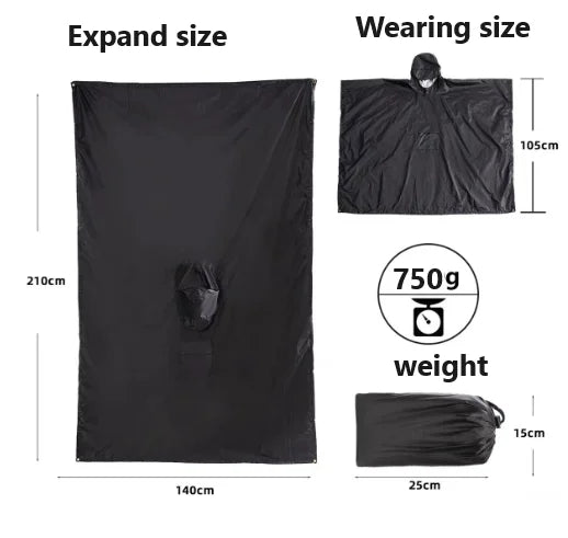 Multi Functional Three in One Hooded Cape, Rain Cape, Canopy Backpack, Mountain Climbing, Outdoor