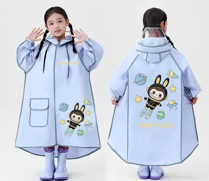 Modern Cartoon Raincoat for Girls Waterproof EVA Material for Kindergarten Elementary School Bag for Travel Outdoor Tours