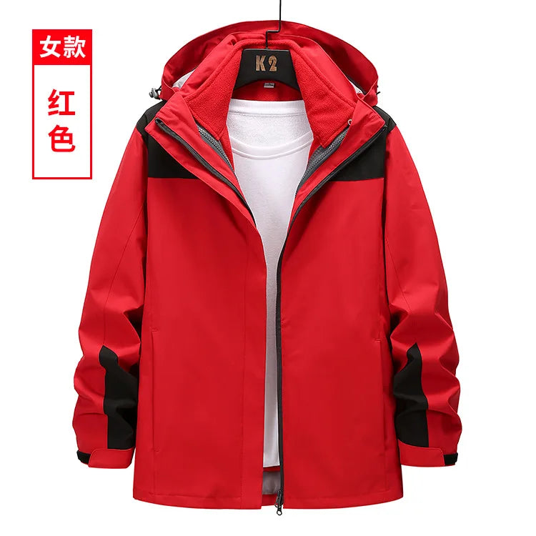 Outdoor Charge Clothes Unisex Trendy Brand Three-in-One Detachable Two-Piece Set Fleece-Lined Thick Winter Soft Zipper Solid