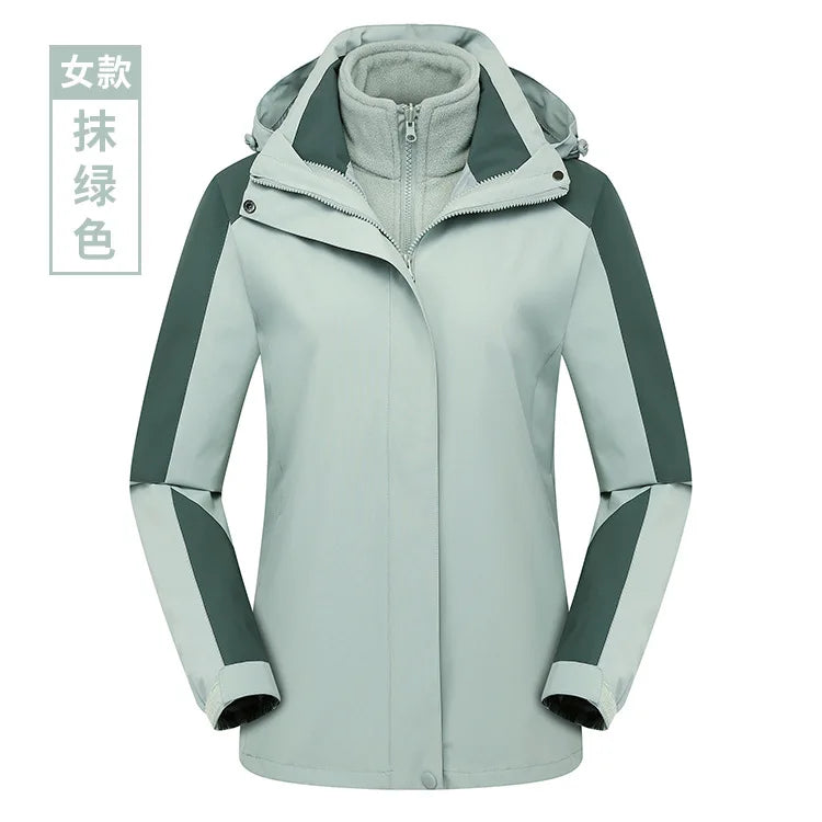 Two-Piece Charge Coat for Men Women Three-In-One Detachable Fleece Liner Windproof Waterproof Winter Coat Long Zipper