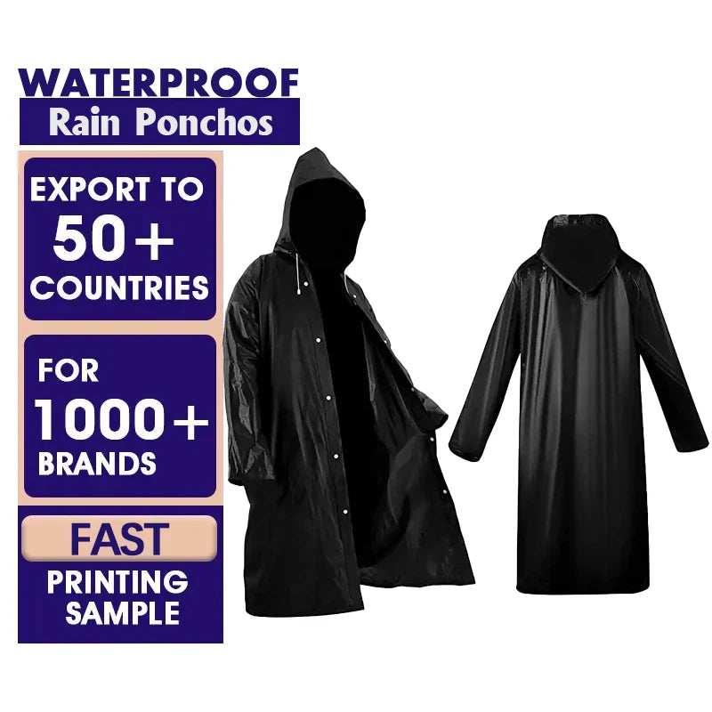 Custom Raincoat Suit Black Water Proof Heavy Duty Rain Coat for Adults Mens Long RainWear Rain Jacket Waterproof Poncho