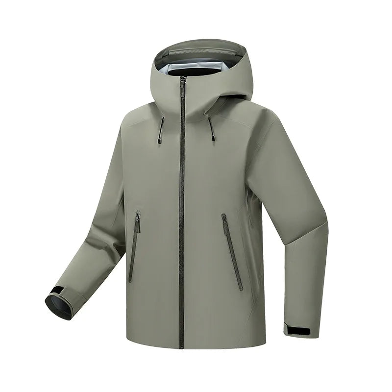 Unisex Outdoor Single Layer Light Color Rain Jacket Waterproof Hard Shell Windbreaker Jacket Zipper Hooded Raincoat for Hiking