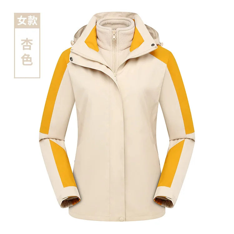 Two-Piece Charge Coat for Men Women Three-In-One Detachable Fleece Liner Windproof Waterproof Winter Coat Long Zipper