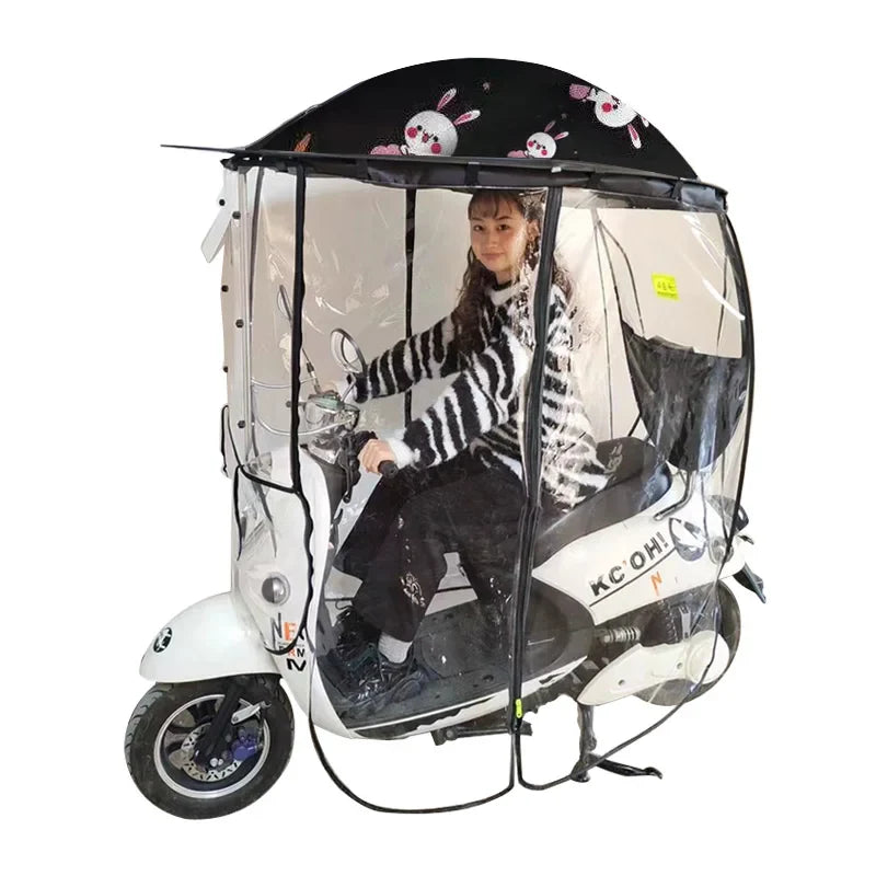 Full Cover Sun Shade Rain and Dust Proof Umbrella for Motorcycles and Electric Vehicles