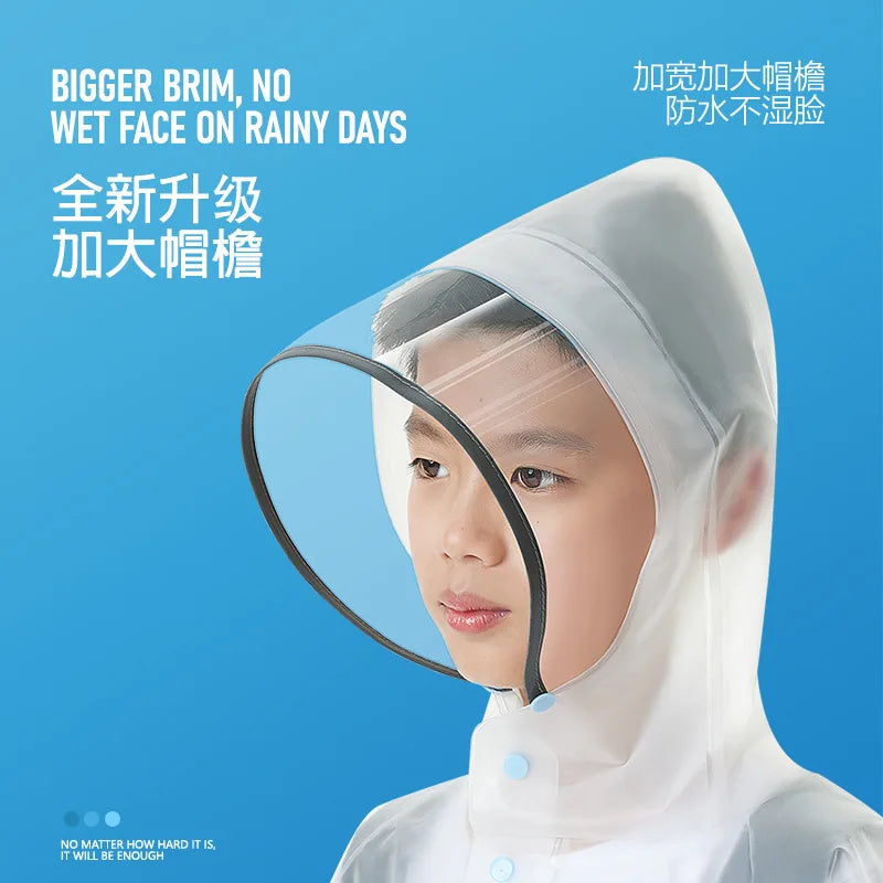 New EVA Children's Waterproof Raincoat with Hidden Backpack Compartment and Zipper Design, Extended Hiking Raincoat