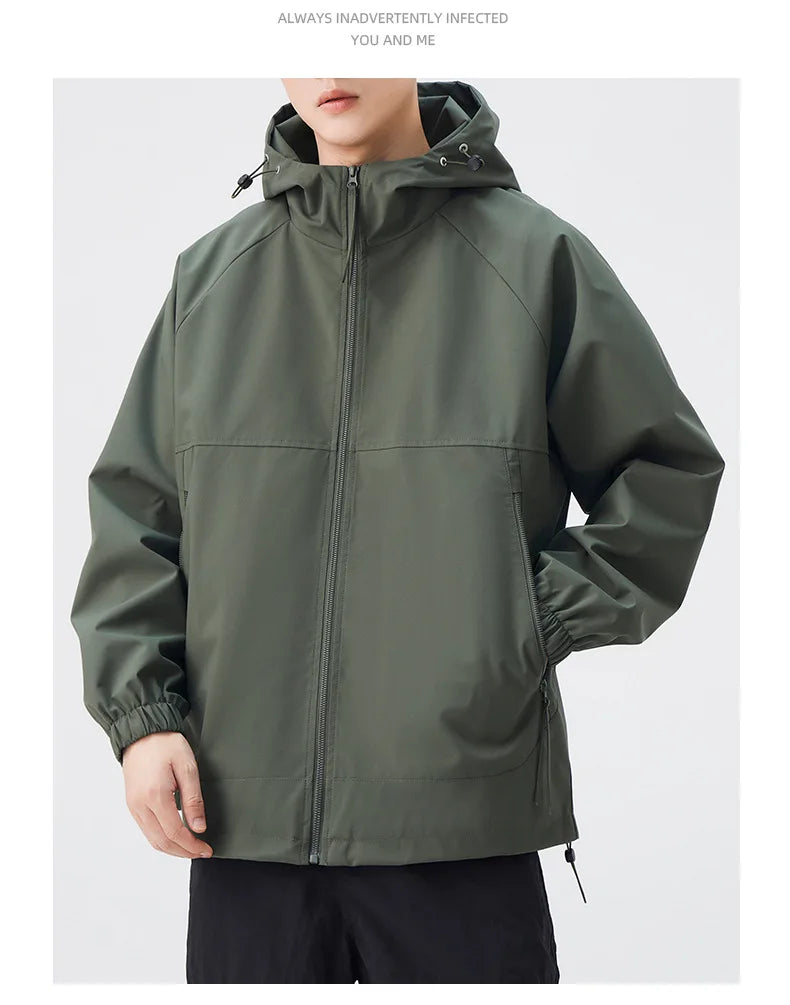 Men's Lightweight Stand Rain Jacket for Autumn Spring Windproof 3D Embroidery Logo Zipper Prints Outdoor Sports Cycling Running