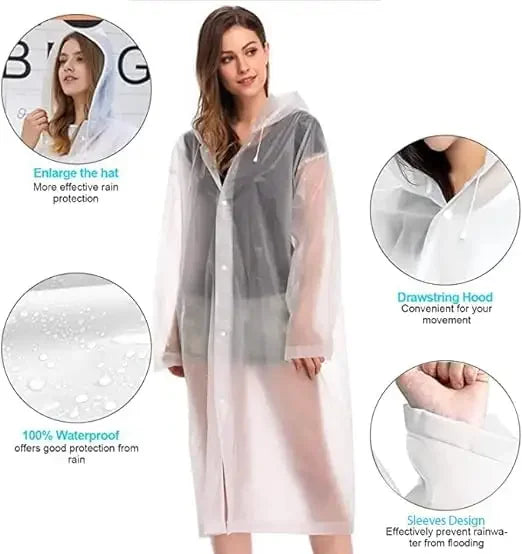 OEM Waterproof EVA Raincoat Poncho for Adults Reusable Windproof Packable Rain Jackets With Hood Drawstring Rainwear Men Women