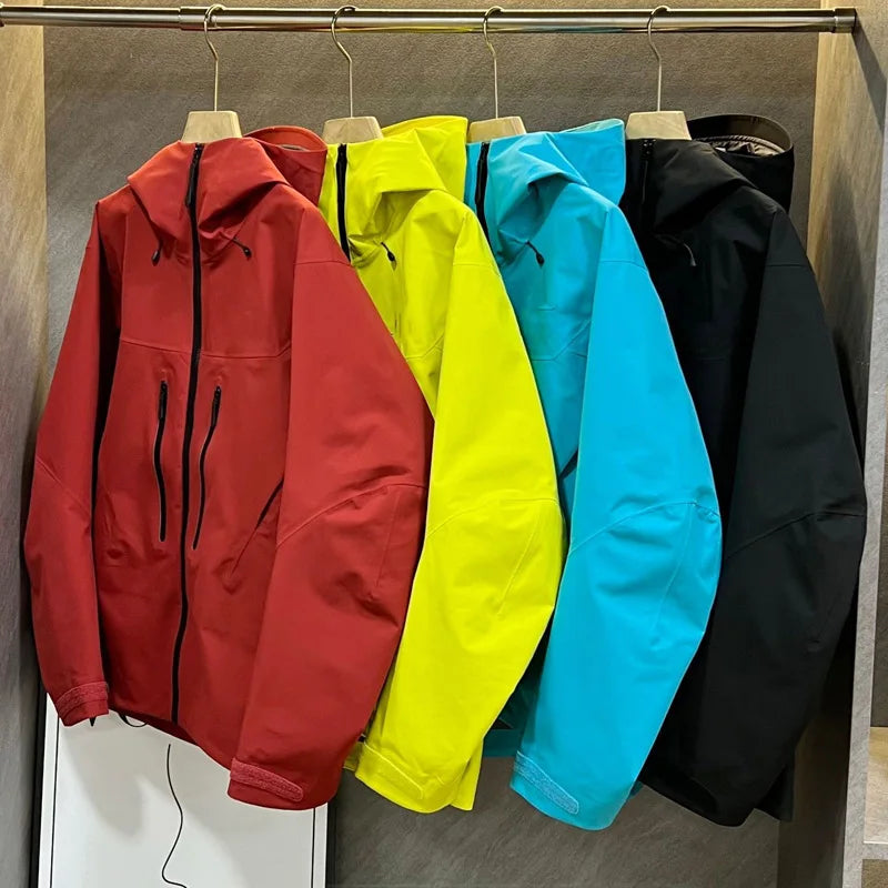 Wholesale Unisex 3 Layer Laminated Waterproof Windproof Breathable Outdoor Jacket Thin Zipper Closure Raincoat for Camping