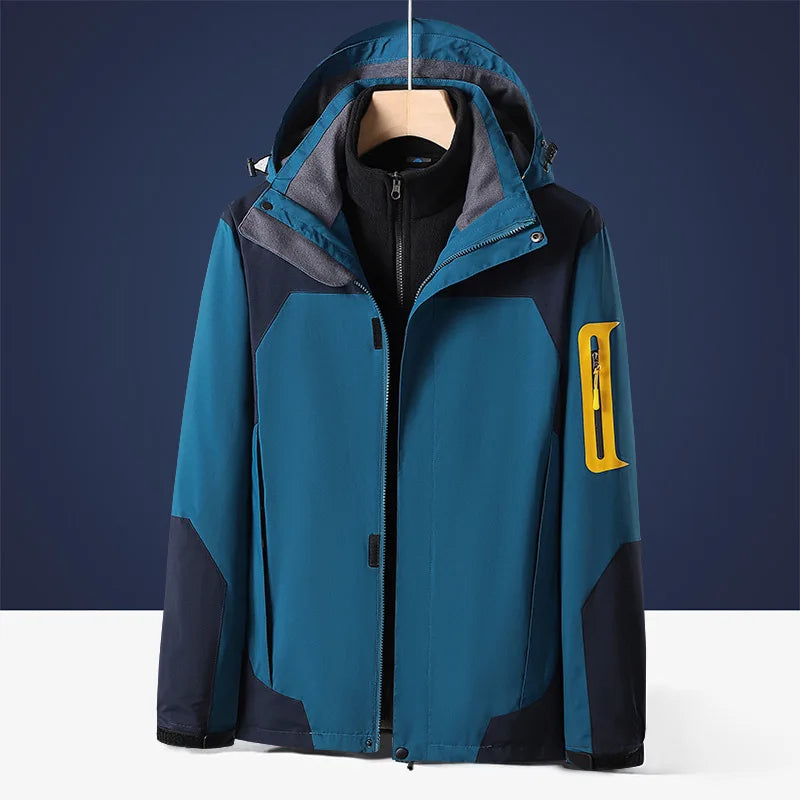 Men's Women's Casual Stand Collar Three-in-One Windproof Waterproof Outdoor Jacket for Autumn Winter Zipper Closure Front Logo
