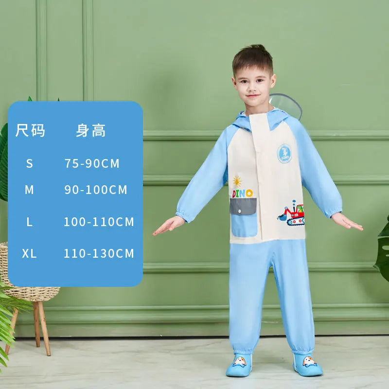 Children's Full Body Waterproof Protective Raincoat and Pants with Cartoon Yellow Duck Belt Backpack for Boys and Girls