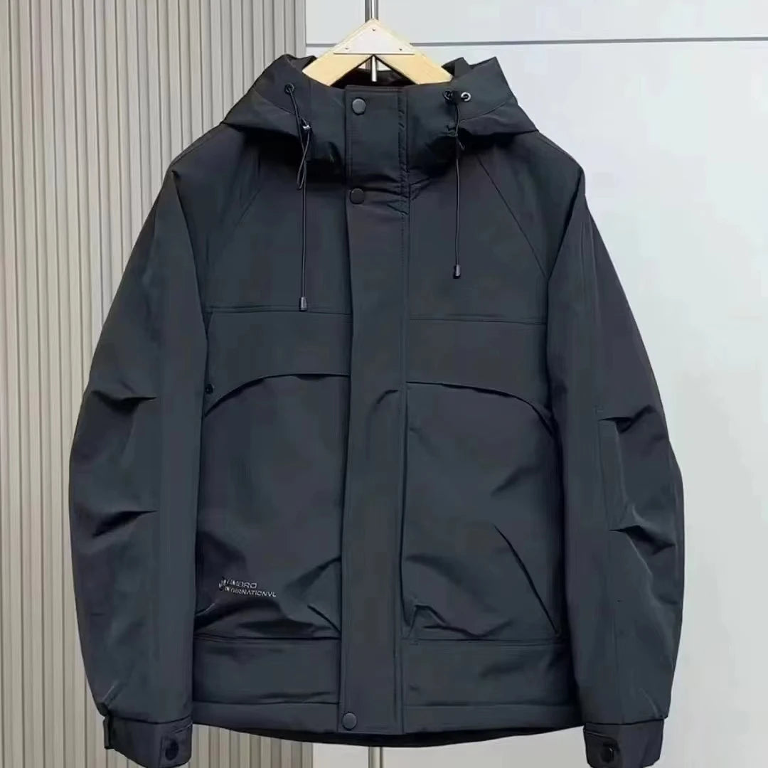 Factory Direct Men's Hooded Stand Collar Loose Plain Dyed Casual Jacket Windproof Thickened Work Warm Winter