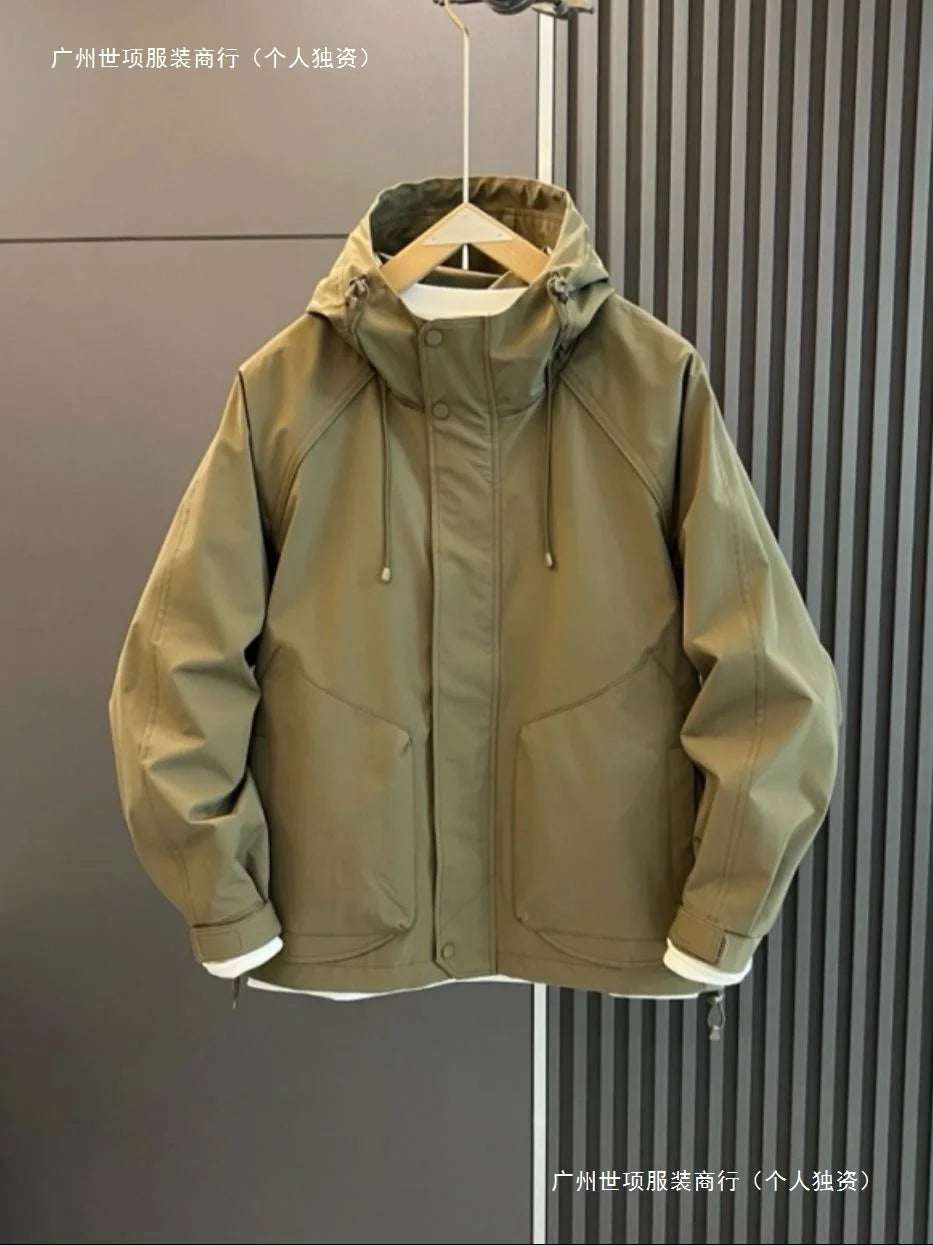 Men's Hip Hop Bomber Jacket Spring Autumn Front Logo Planky Handsome Windproof Hooded Coated Finished Outdoor