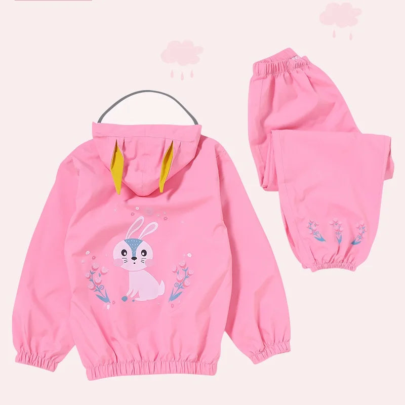 Outdoor Full Body Waterproof Student Raincoat Suit for Girls XXL Size Cartoon Printed Polyester With Hood Logo Decoration