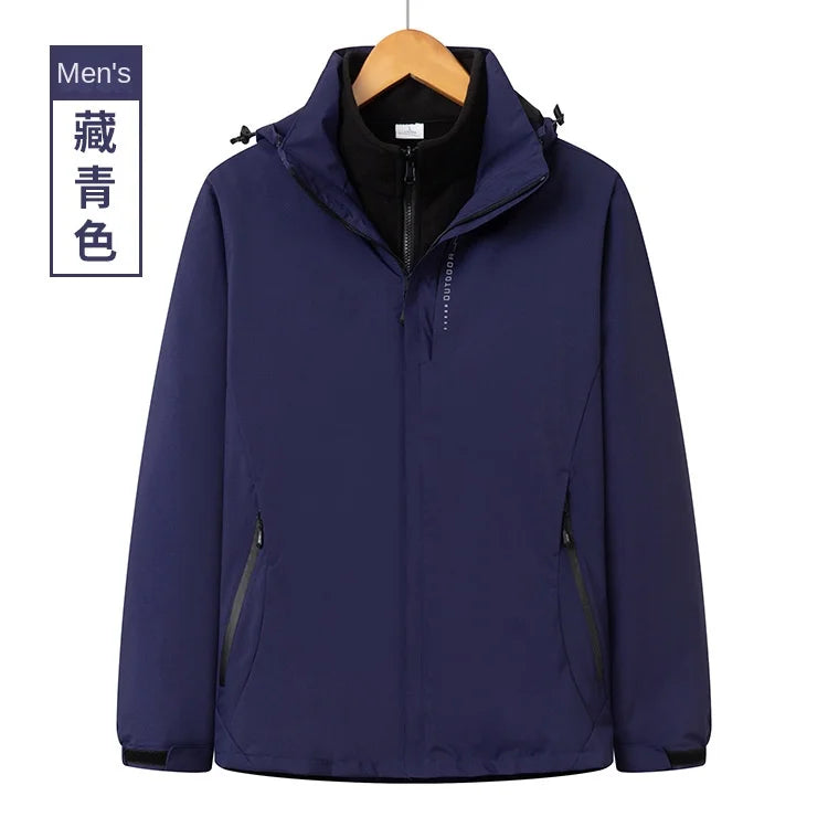 Men's Women's Outdoor Winter Work Clothes Rush Printed Logo Three-in-One Detachable Two-Piece Set Warm Waterproof Zipper