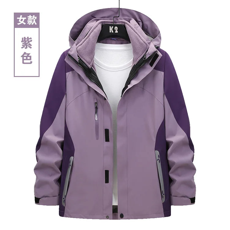 Unisex Three-in-One Ski Suit Two-Piece Set Winter Solid Zipper Warm Waterproof for Breathable Outdoor Work Clothes Stand